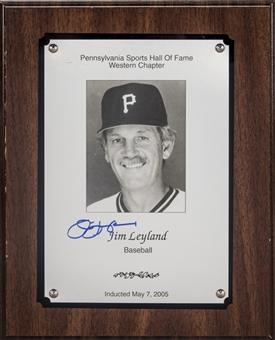 2005 Jim Leyland Signed Pennsylvania Sports Hall Of Fame Western Chapter Induction Plaque (JSA)